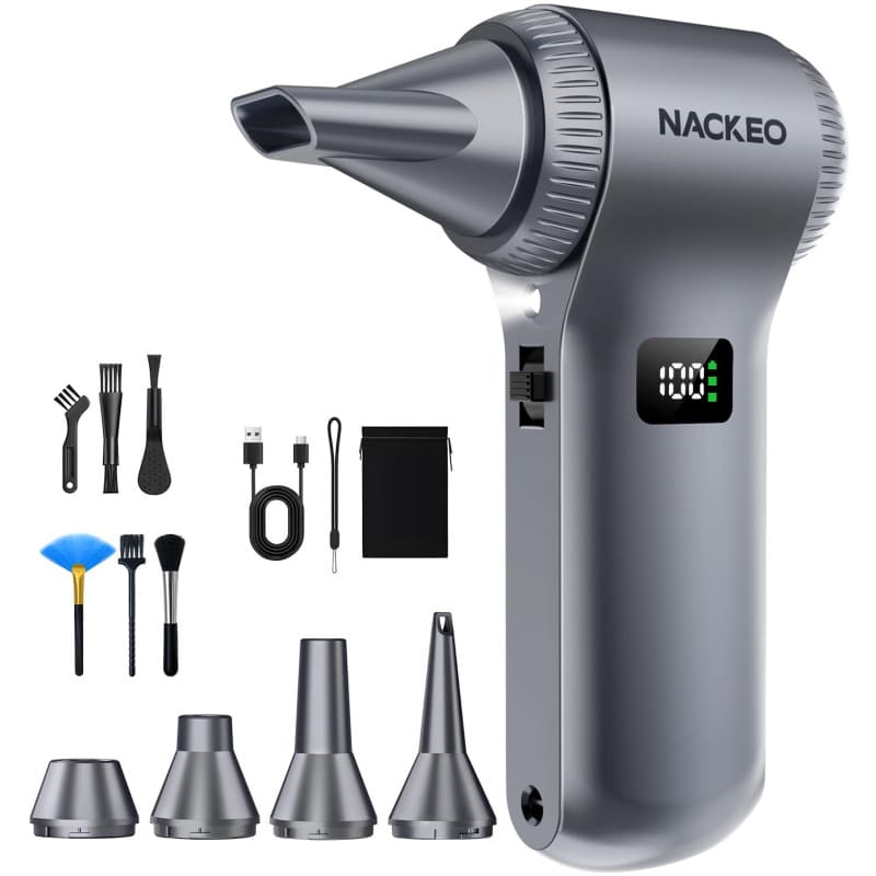 NACKEO Souffleur Air Comprimé 230000 TR/Min, Soufflette Électrique avec Batterie 10500 mAh et Lampe LED, Mini Souffleur Puissant