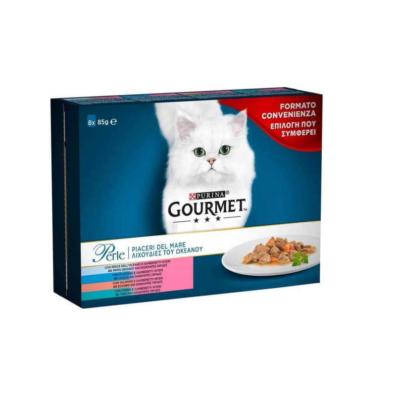 Gourmet Perles Plaisirs de la Mer pour Chats - Saumon, Thon et Poisson - 80 Enveloppes de 85g