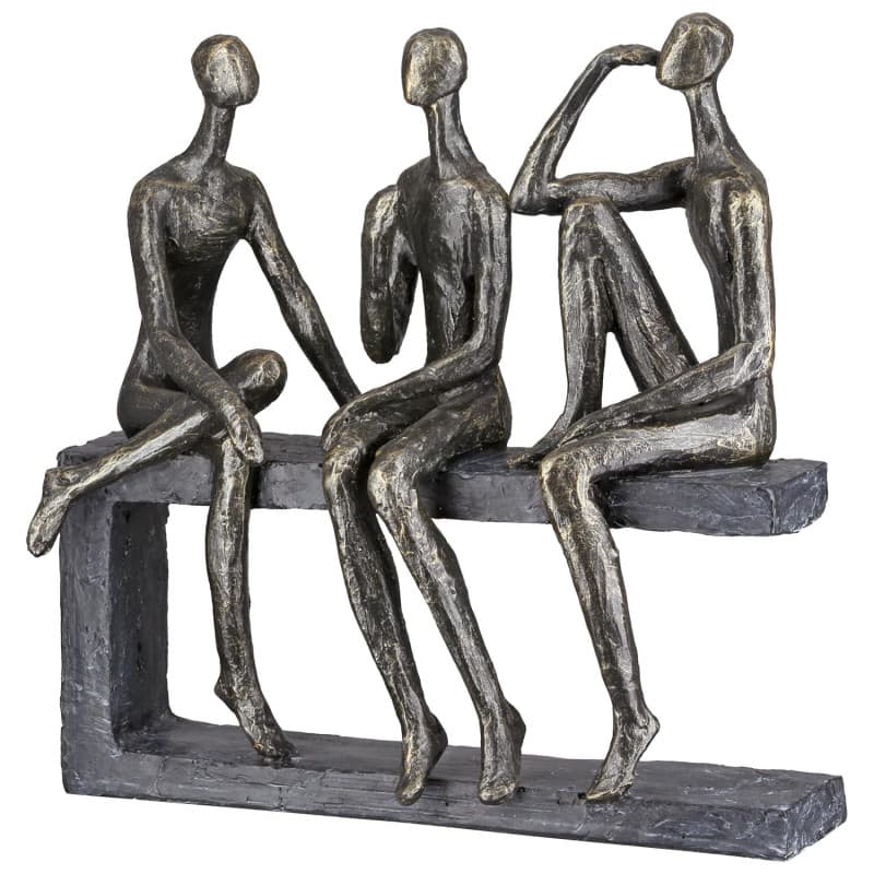 Sculpture Décorative en Résine Bronze et Gris - Motif Amis - Finition Antique 25 cm