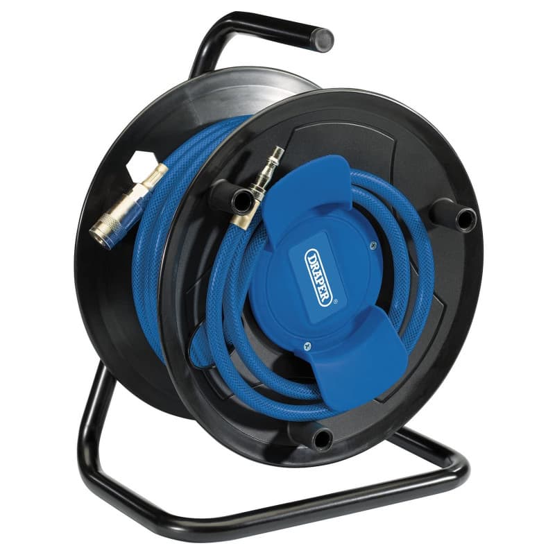 Enrouleur de Tuyau d'Air Draper 20m - 20 Bar, Bleu et Noir