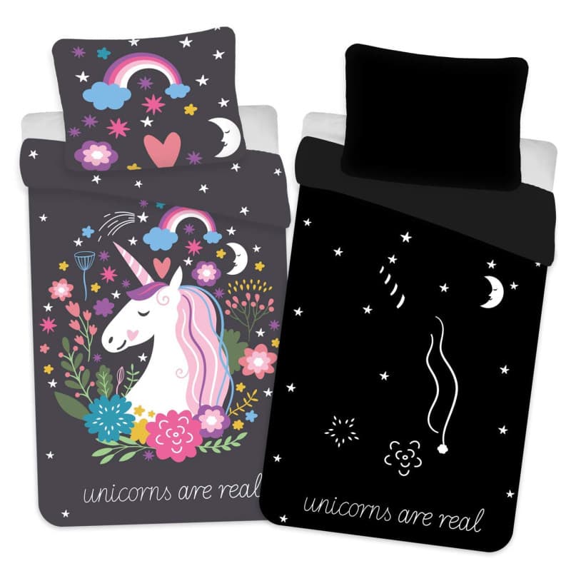 Parure de lit Licorne 100% Coton Réversible - Housse de Couette 140x200 cm