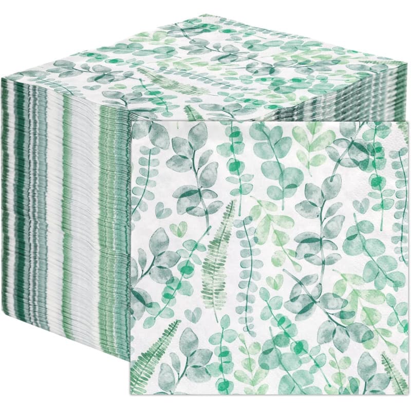 Serviettes Écologiques en Papier Recyclé - 100 Unités Feuilles Vertes pour Fêtes et Mariages