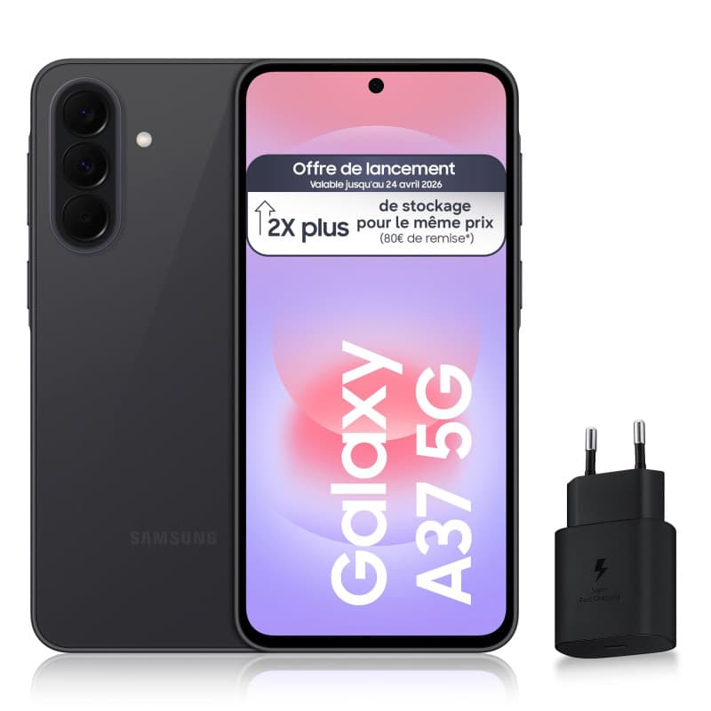 Samsung Galaxy A37 5G - Smartphone Android 256 Go avec Chargeur Rapide 25W - Graphite