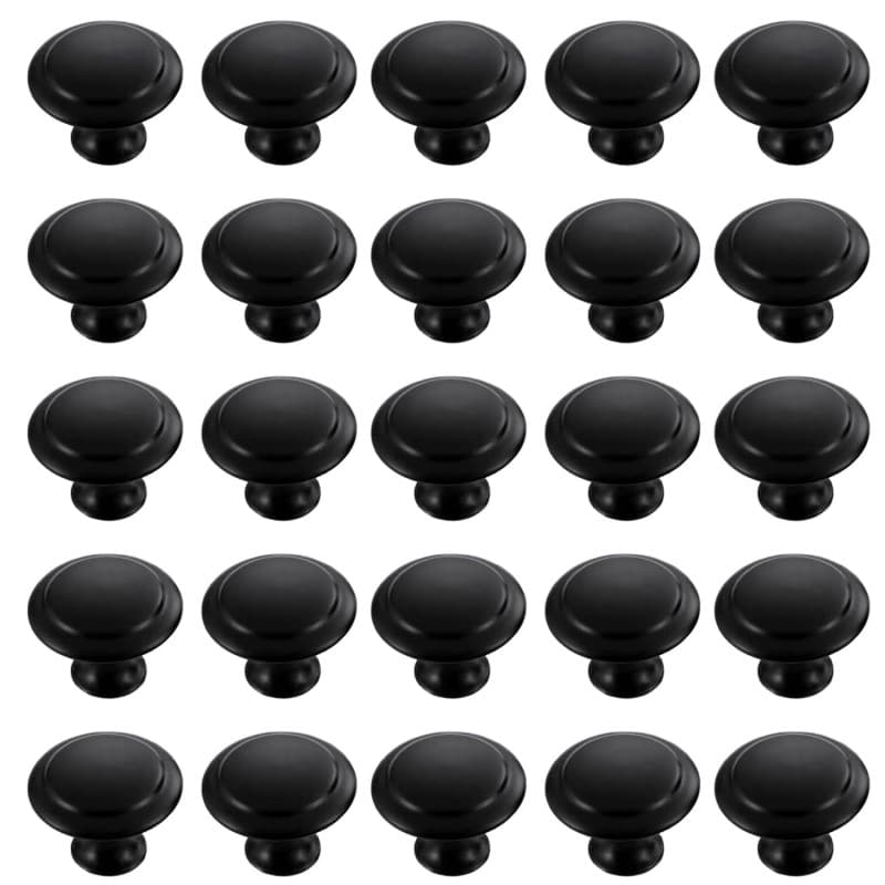 Ensemble de 25 Boutons de Porte Ronds en Acier Inoxydable Noir - 30 mm