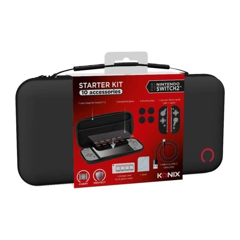 Pack d'accessoires gaming KONIX pour Nintendo Switch 2 - Housse, appuie-pouces et verre trempé