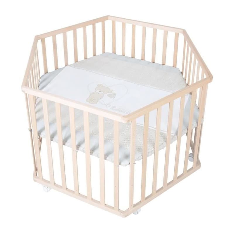 Parc Bébé Hexagonal Réglable en Hauteur - ROBA - Motif Ourson