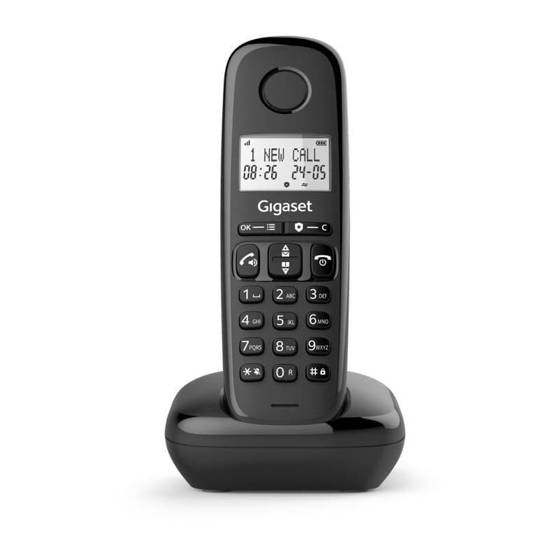 Gigaset BASIC 100 Noir - Téléphone sans fil pratique avec écran rétroéclairé
