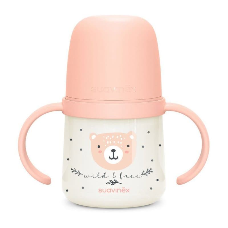 Biberon avec anses SUAVINEX NIGHT&DAY WILD&FREE 150 ml Rose