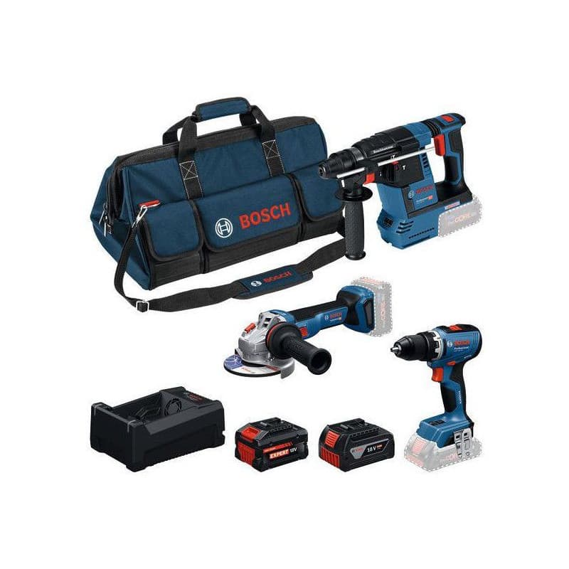 Pack Combo Outils Bosch Professionnel : GSR 18V-65, GBH 18V-26, GWS 18V-11 avec Batteries et Chargeur