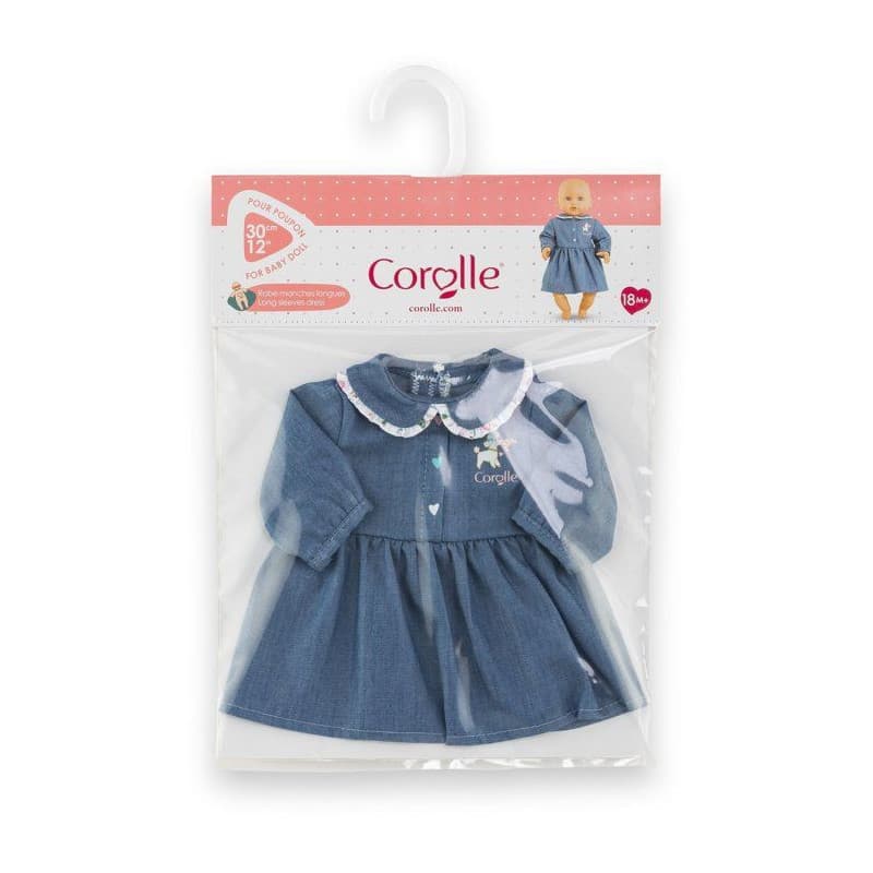 Robe Week-end à Paris pour Poupon 30 cm - Imitation Denim avec Col Claudine