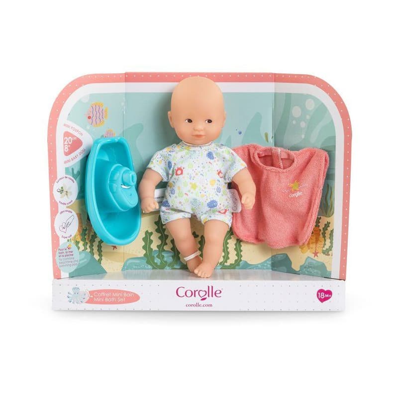 Coffret Mini Bain Corolle - Poupon 20 cm avec Cape et Bateau