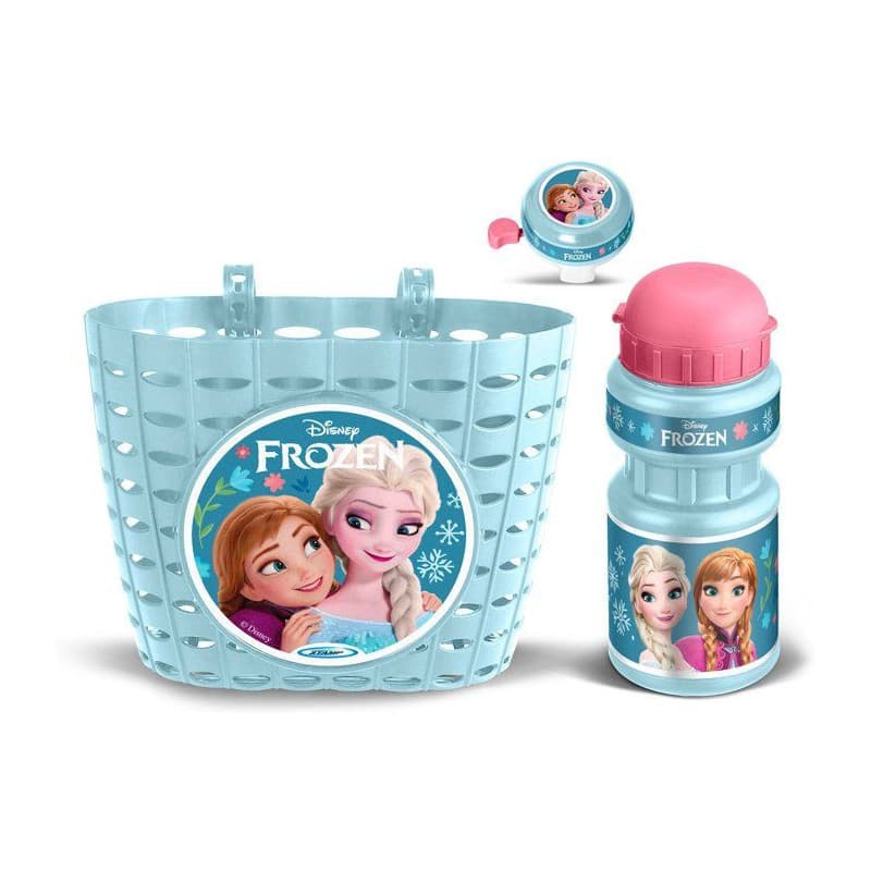 Trio Accessoires Vélo La Reine des Neiges - Corbeille, Bidon et Sonnette