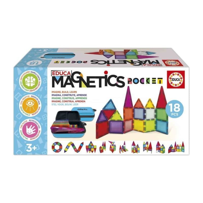 Mallette Magnetics - Jeu de construction éducatif avec 18 blocs magnétiques