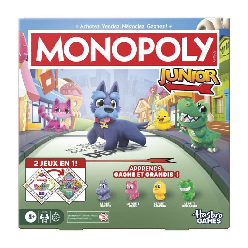 Monopoly Junior 2 en 1 - Jeu de Plateau Réversible pour Enfants