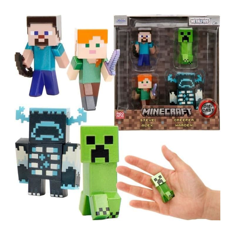 Ensemble de Figurines Minecraft en Métal - Steve, Alex, Creeper et Warden