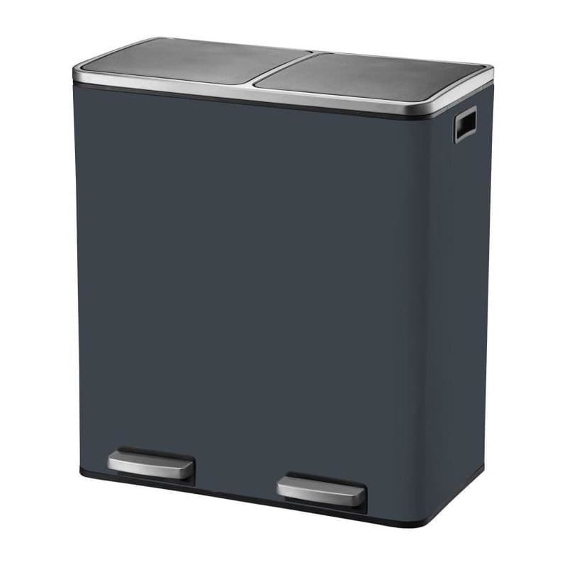 Poubelle de Cuisine à Pédale Tri Sélectif MAJOR - 60L Acier Inox Gris Mat