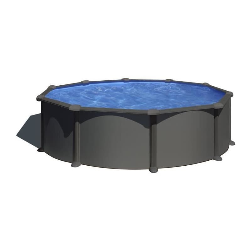 Kit Piscine Hors Sol Ronde GRE en Acier Anthracite Ø480 x H122 avec Filtre et Échelle