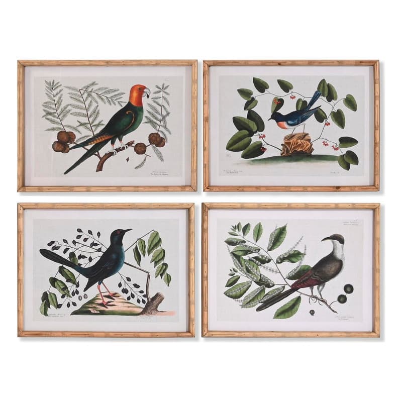 Cadre DKD Home Decor Verre Bambou Oiseaux (65 x 16,5 x 50,2 cm) (4 Unités)