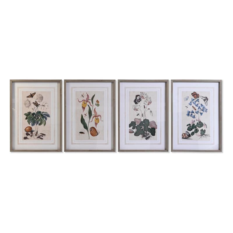 Cadre DKD Home Decor Sapin Verre 50 x 65 x 2,5 cm 50 x 2,5 x 65 cm 50 x 2,5 x 70 cm Fleurs (4 Pièces)