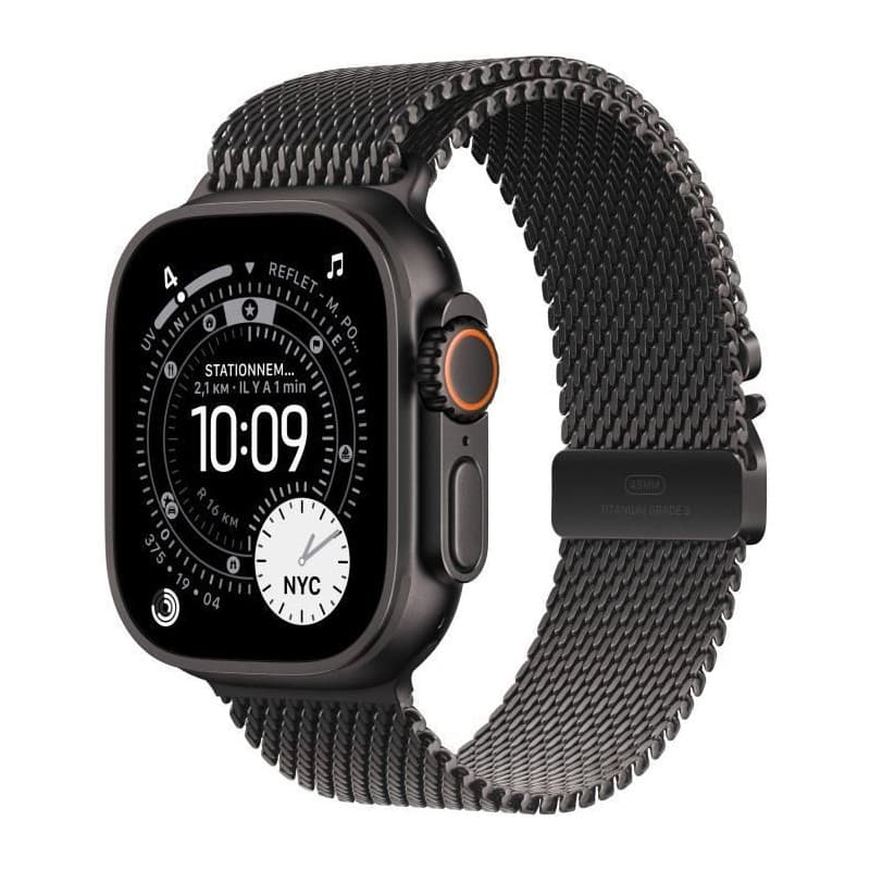 Apple Watch Ultra 3 GPS + Cellular 49mm en Titane Noir avec Bracelet Milanese Loop