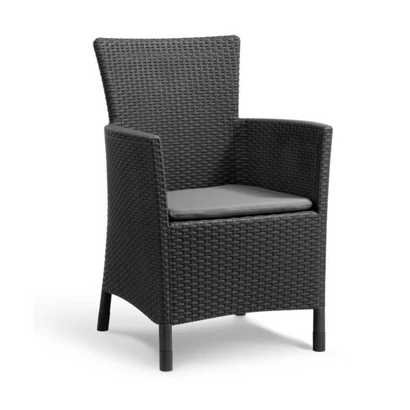 Fauteuil de jardin IOWA en résine tressée gris graphite avec coussin