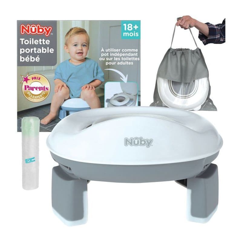 Pot de Voyage Portable NUBY pour Tout-Petits avec Sac de Rangement - Gris/Blanc