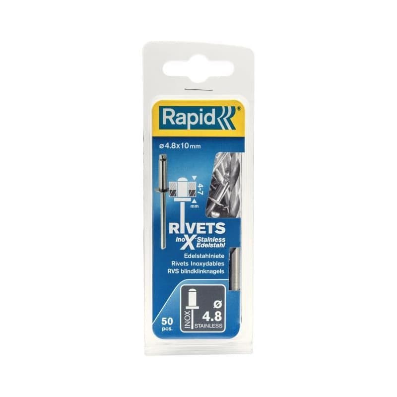 Rivets inoxydables Rapid Ø4.8x10mm - Blister de 50 pièces pour fixation durable