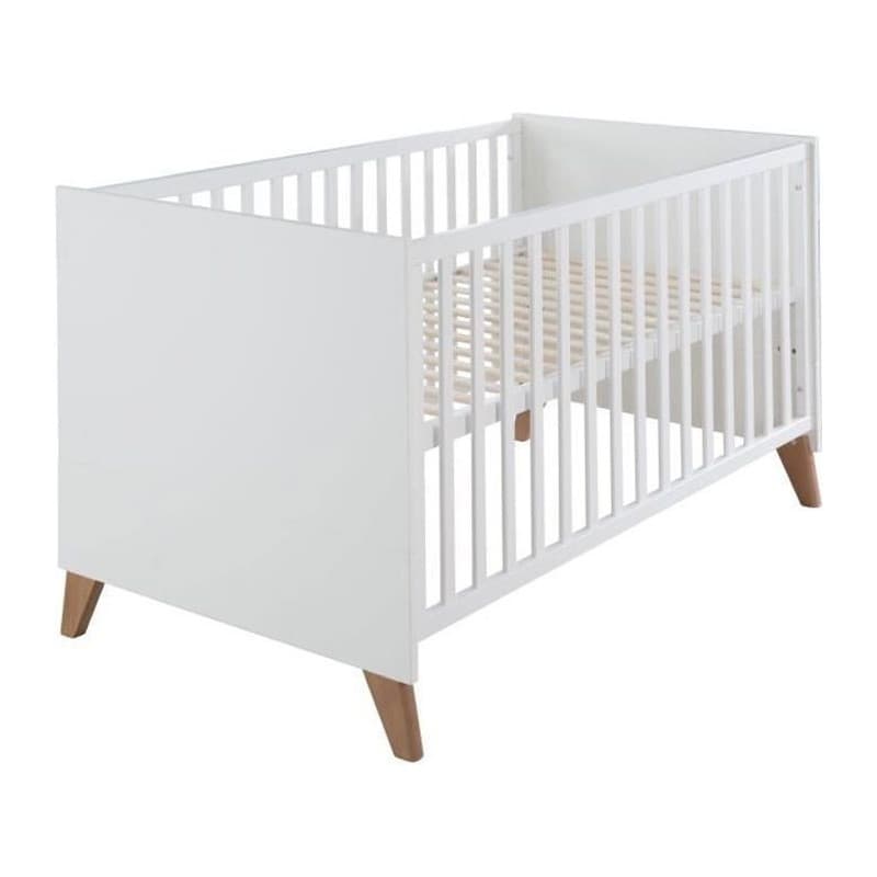 Lit bébé évolutif Ole - 70 x 140 cm - Blanc et chêne massif