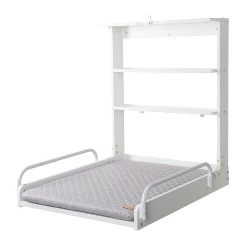 Table à Langer Murale Pliable en Bois Blanc avec Matelas Imperméable