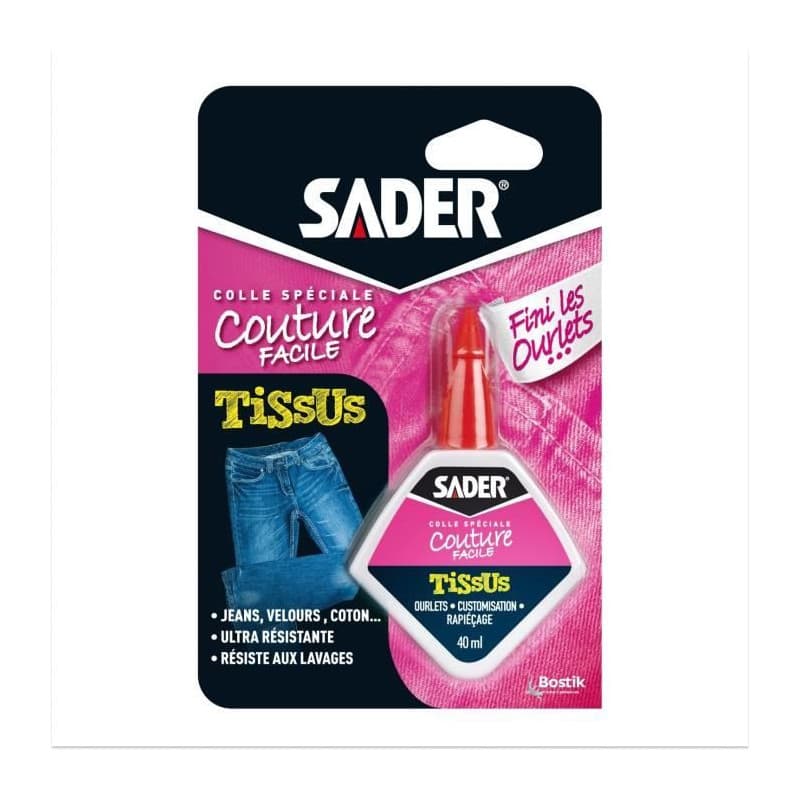 Colle Textile SADER - Flacon 40 ml pour Ourlets et Customisation