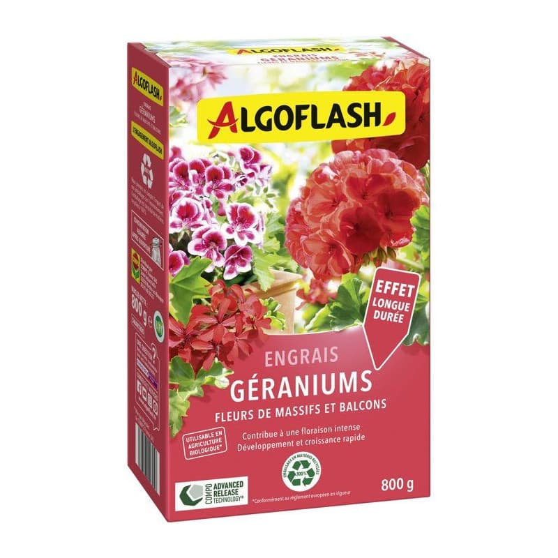 Engrais Spécial Géraniums ALGOFLASH - 800 g pour Fleurs Éclatantes