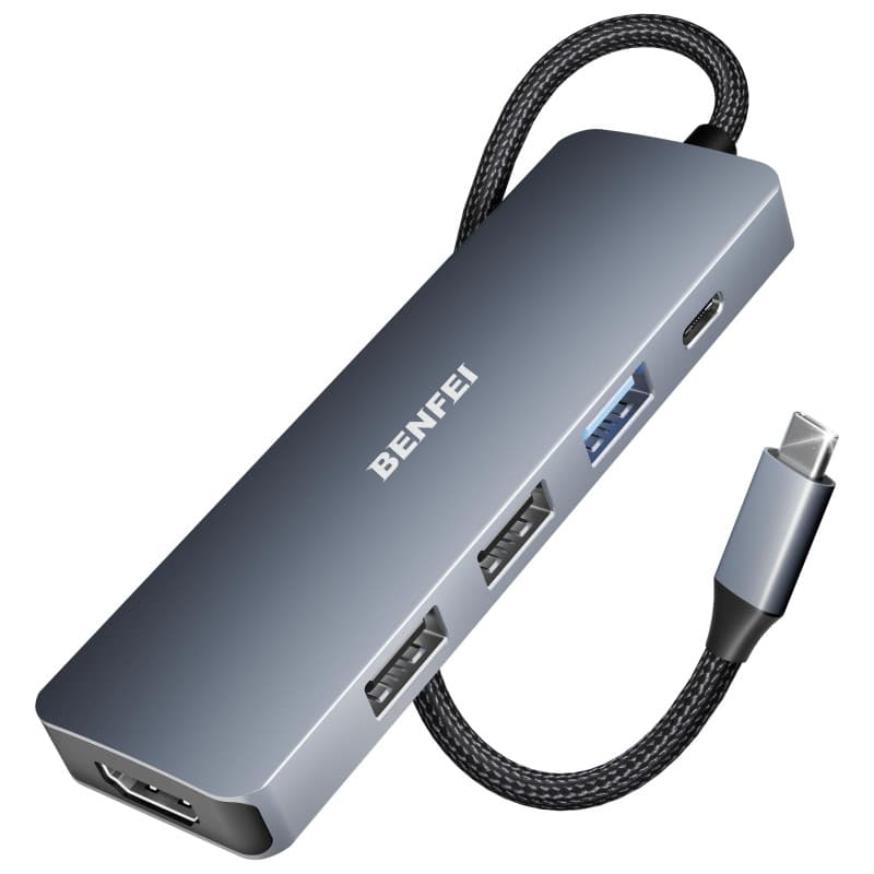 BENFEI Hub USB C Adaptateur Compatible avec iPhone 15/16 Plus Pro Max, MacBook iPad Pro Air, multiport USB-C 5 en 1, Gris, avec