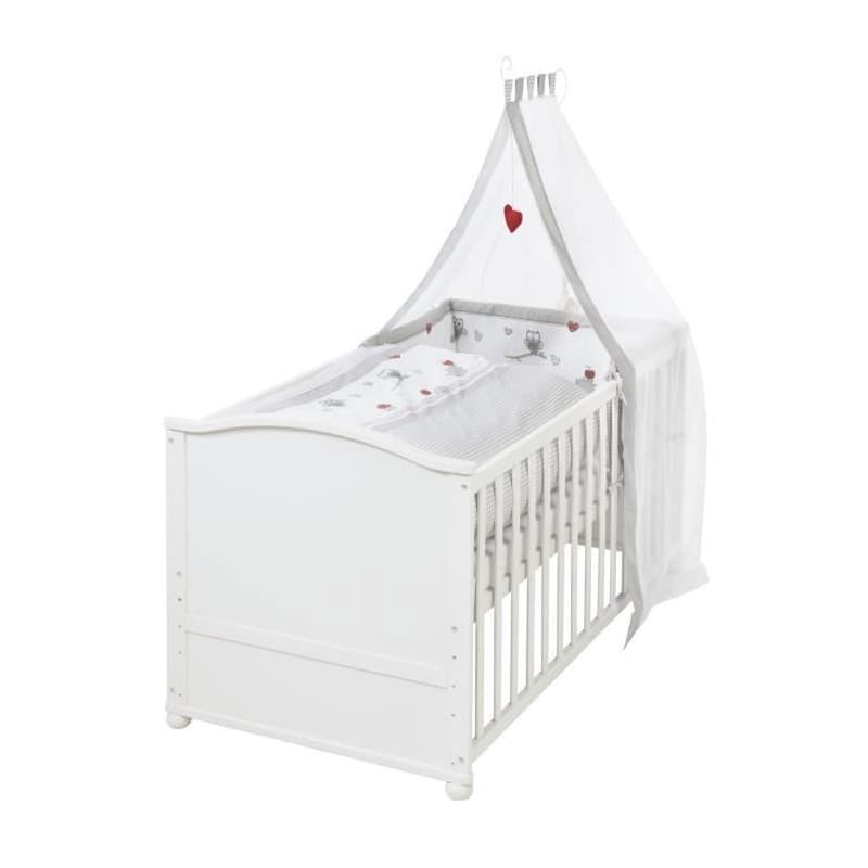 Lit bébé évolutif ROBA Adam et Eule 70x140 cm avec accessoires blancs