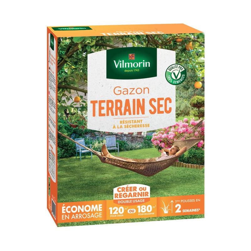 Gazon Vilmorin Terrain Sec 3 kg - Idéal pour Jardins Arides