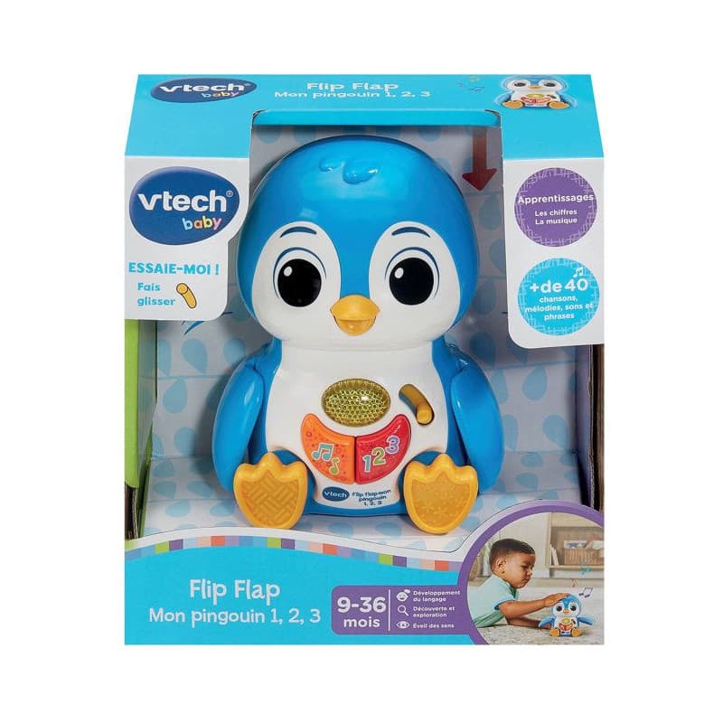 VTECH BABY - Mon Pingouin Interactif Flip Flap 1, 2, 3 - Bleu