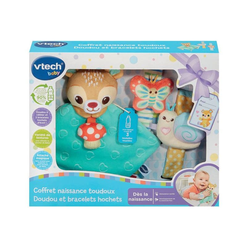 Coffret Naissance Toudoux VTECH BABY - Doudou et Bracelets Hochets Écologiques
