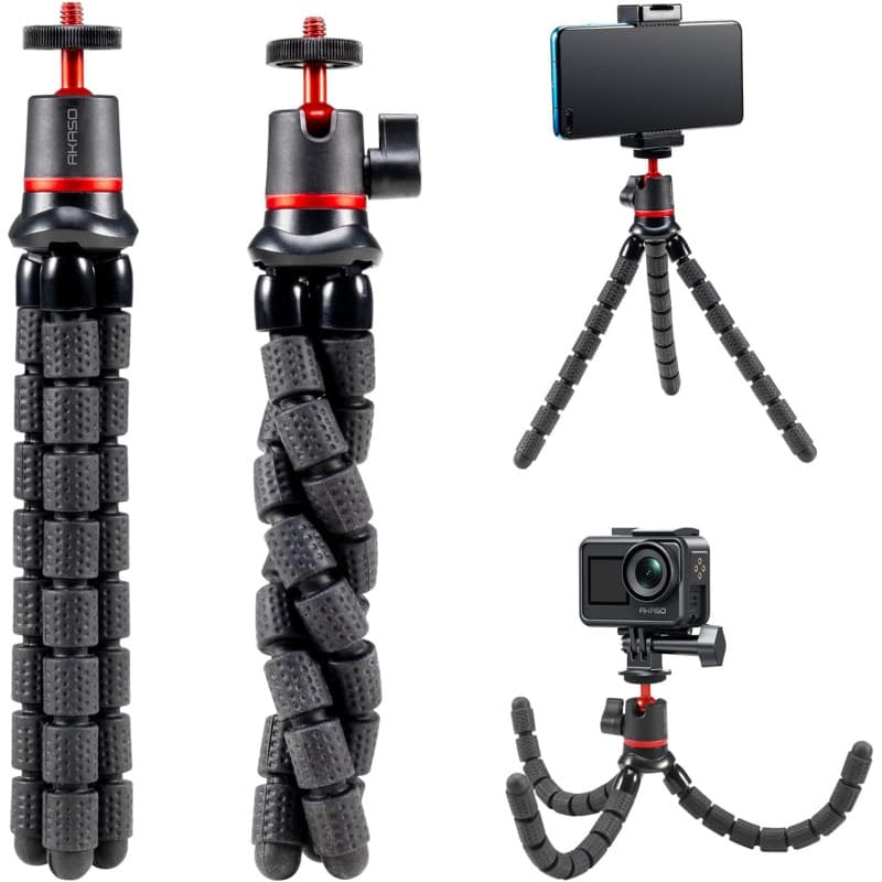 AKASO Trépied Portable Octopus, Caméra Sport Flexible Octopus Gorrila Pod & Fixation pour Action Cam Akaso V50X / EK7000 / EK700