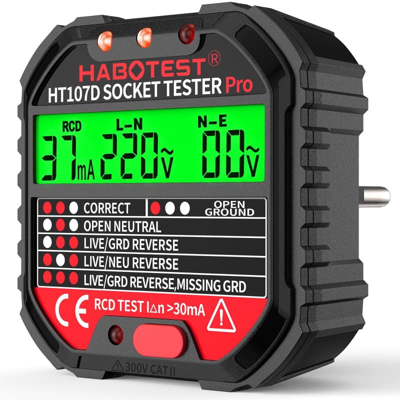 YOJOCK Testeur de Prise, Testeur de Circuit Electrique Courant Automatique Détecteur de Tension de Polarité 90-250V, Détectez 6