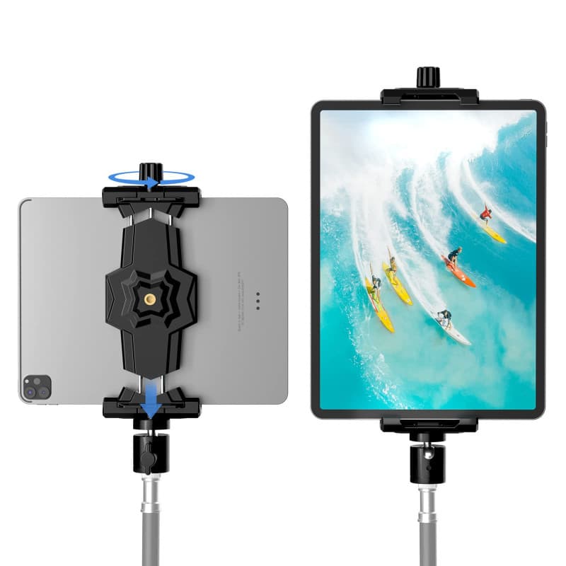 Adaptateur de trépied pour iPad et téléphone avec tête sphérique, Support iPad pour trépied, Support Rotatif à 360° pour Tablett
