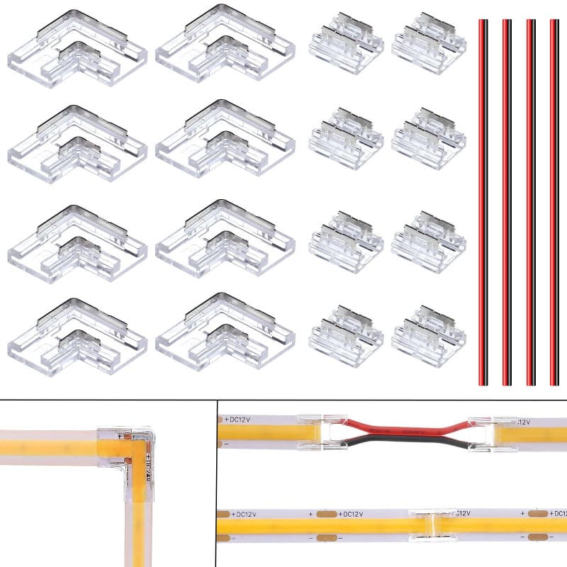 BENLUN 8 mm 2 Broches Connecteurs Bandes LED Fiche 8 pièces et Bandes LED Connecteur Angulaire L Forme 8 pièces pour Non Filaire