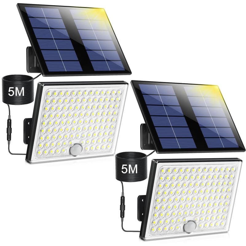 Realky Lampe Solaire Extérieur detecteur de mouvement, lumière led solaire exterieur puissante 113 LED 2000mAh 4 Modes, luminair