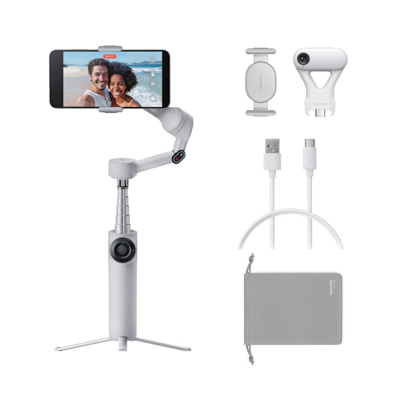 Insta360 Flow 2 Plus Pack traqueur IA, Gris - Stabilisateur Pliable pour téléphone, Suivi par l'IA dans Toutes Les applis iPhone