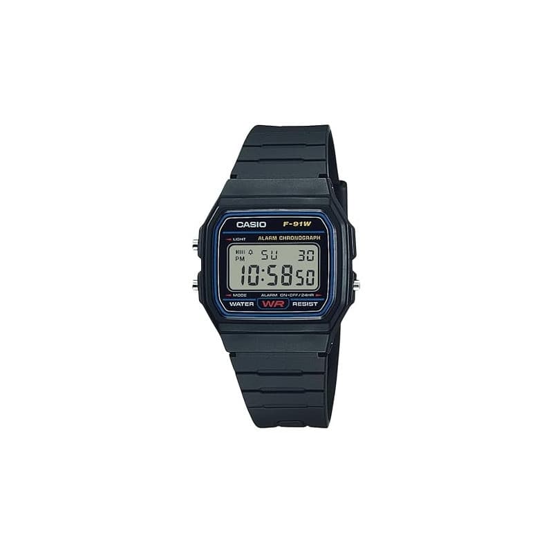 Casio Montre à Quartz Classique série F91W | Résistante à l'eau | Chronomètre 1/100 Seconde | Alarme Quotidienne | Signal horair