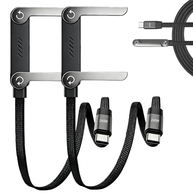 Synclum Lot de 2 Câbles USB-C 240W avec Support Invisible Intégré, Support Téléphone Pliable pour Smartphones, Tablettes et Appa