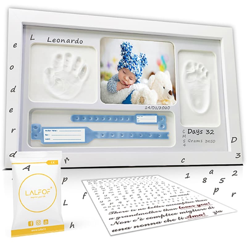 Lalfof® Cadre Empreinte Main Pied Bebe Personnalisable Avec NOM. Kit empreinte bebe. Idéal Comme Cadeau naissance garcon,Cadeau