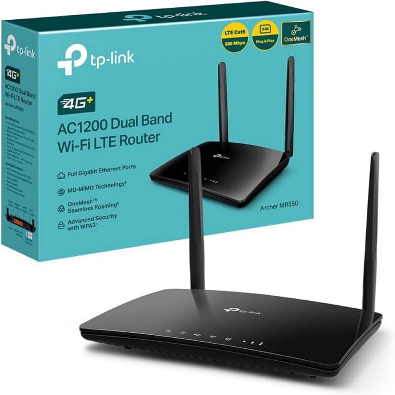 TP-Link Routeur Archer MR550 4G+ Cat6 jusqu'à 300 Mbps, Wi-FI AC1200 Bi Bande, Port Gigabit LAN/WAN, MU-MIMO, comptabilte avec T