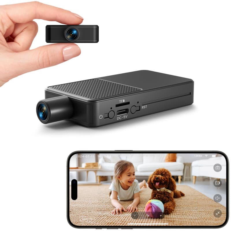 Digimore Mini Camera Espion sans Fil, WiFi Camera Surveillance 10h Enregistrement Continu, Stockage Cloud Gratuit, Batterie 3000