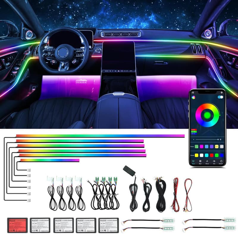 Ensemble d’éclairage intérieur Acrylique pour Voiture, Bphuny 18-en-1 593 LED, Fibre Optique, Multiples Modes, lumières d’Ambian