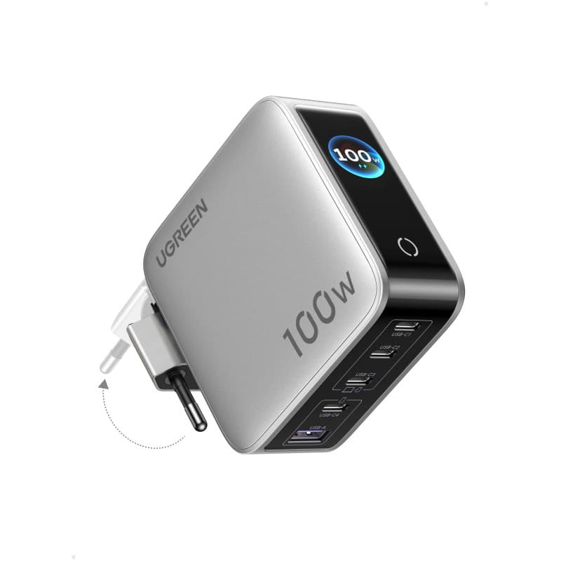 UGREEN Nexode Pro 100W Chargeur USB C Rapide 5 Ports avec Écran TFT GaN II Tech Compatible avec iPhone 17 Pro Max Air 16 15 14 1