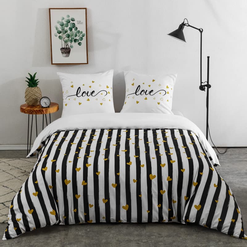 AYSW Sets de Housses de Couettes 220 x 240 cm + Lot 2 Taies d'Oreillers 65 x 65 cm Parure de lit Imprimé Rayure Multicolore 2 Pe